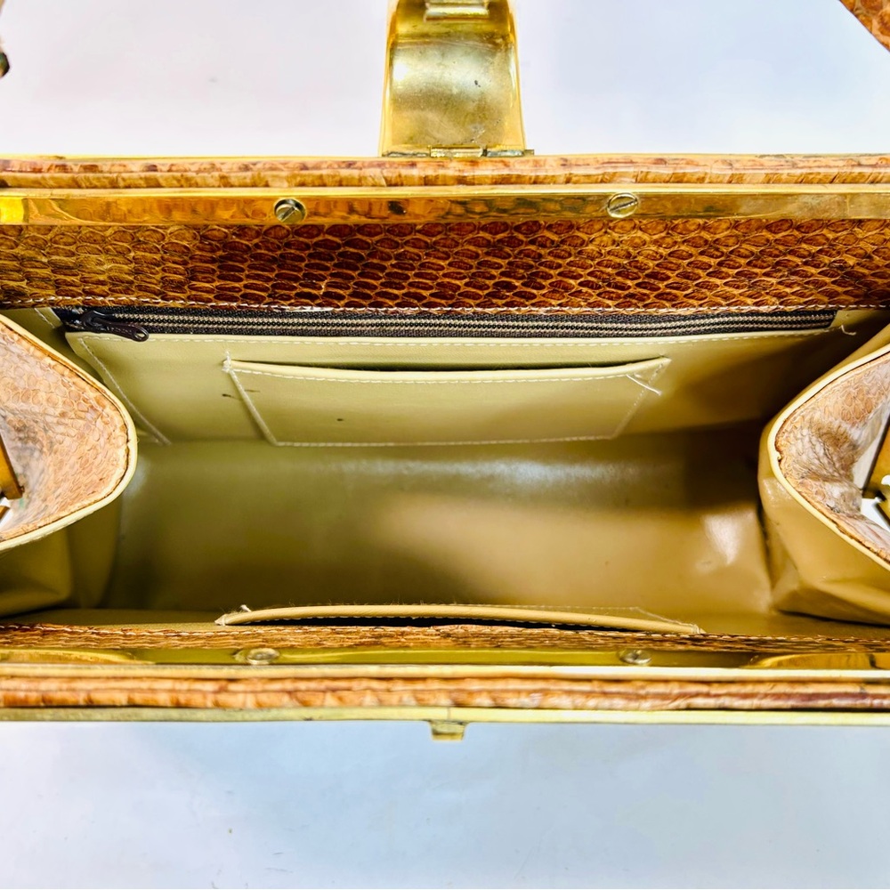 Mid Century Python Bag Brown Snakeskin Frame Box … - image 7